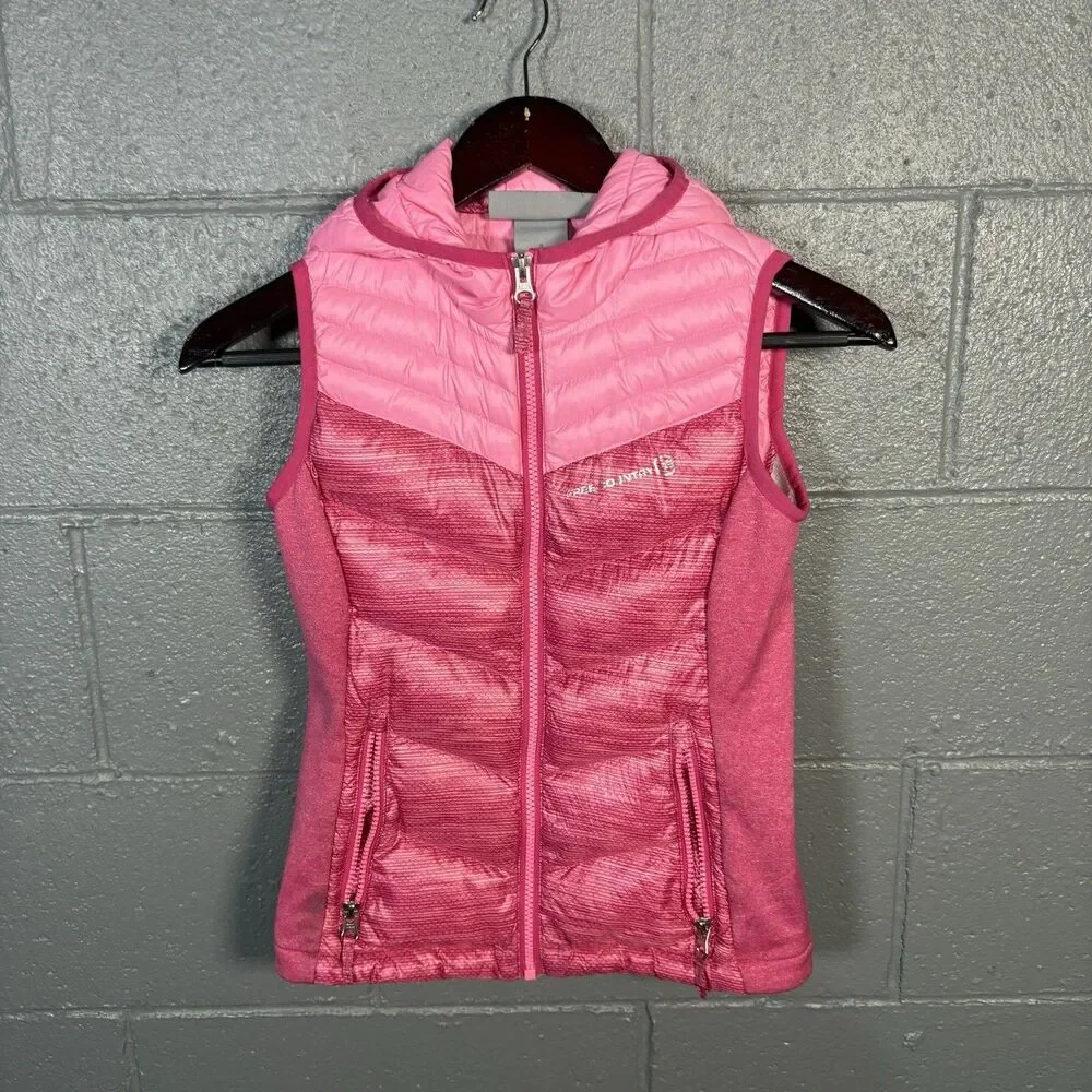 Free Country Puffer Vest Girls S Pink Hooded Quilted Outdoor Full Zip Fleece